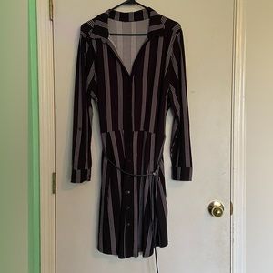 Black and White Long sleeve Button Down Striped Dress